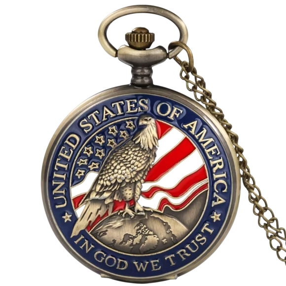 Patriotic‎ Pocket Watch with Eagle Design - Picture 1 of 8